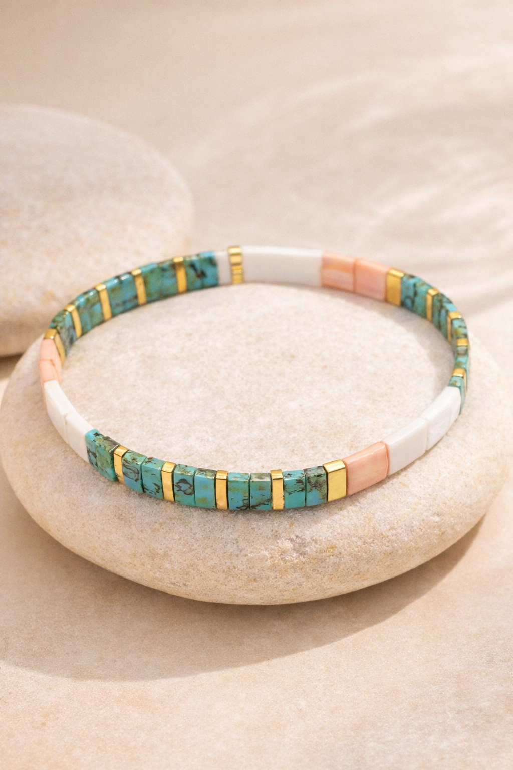 Bracelet Boho perles Tila - Rose blanc turquoise