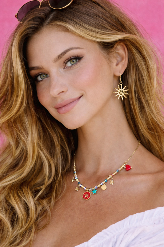 Collier Perles & Breloques Colorées – Acier Inoxydable