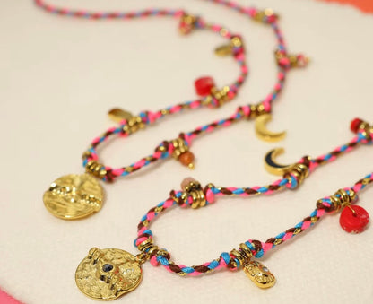Collier Bohème en Corde Chaîne + Pendentifs