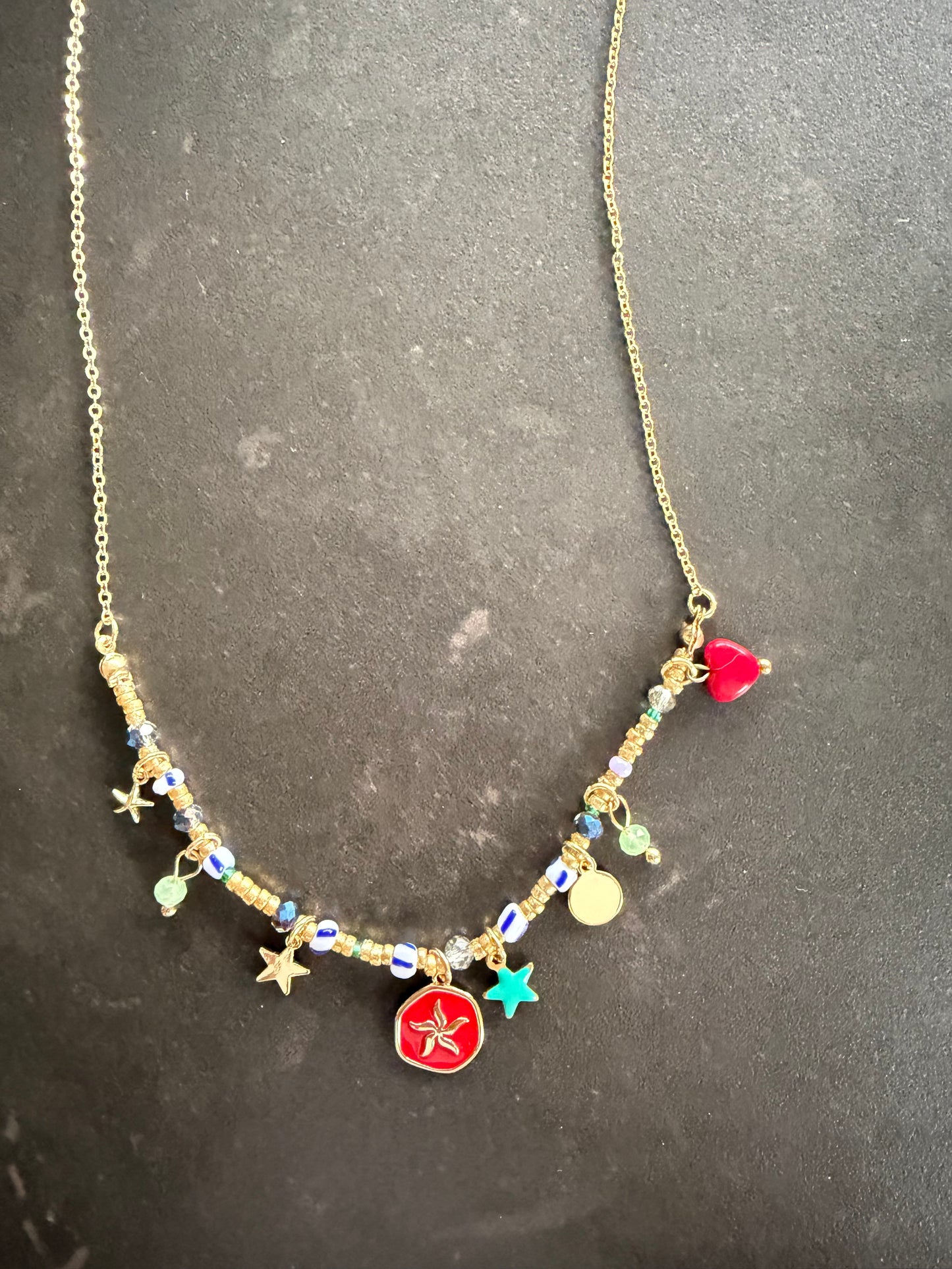 Collier Perles & Breloques Colorées – Acier Inoxydable