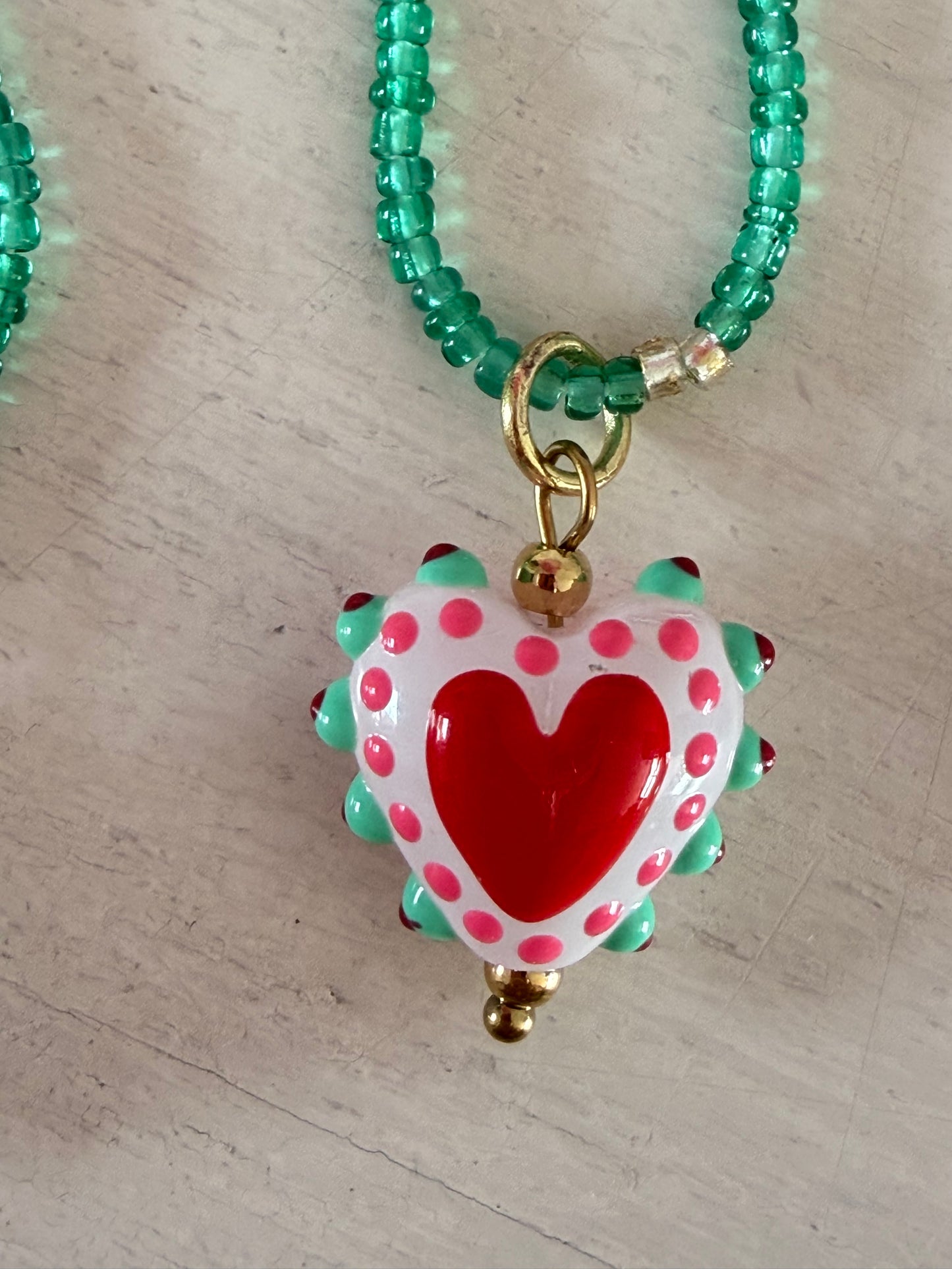 Collier Cœur en Perles — Acier Inoxydable