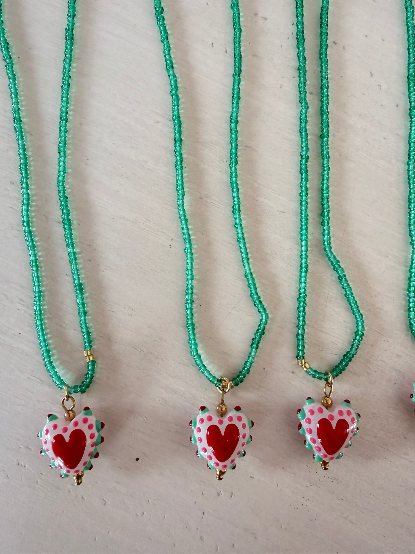 Collier Cœur en Perles — Acier Inoxydable