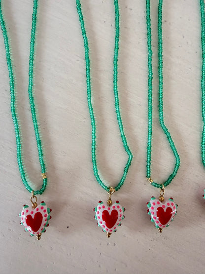 Collier Cœur en Perles — Acier Inoxydable