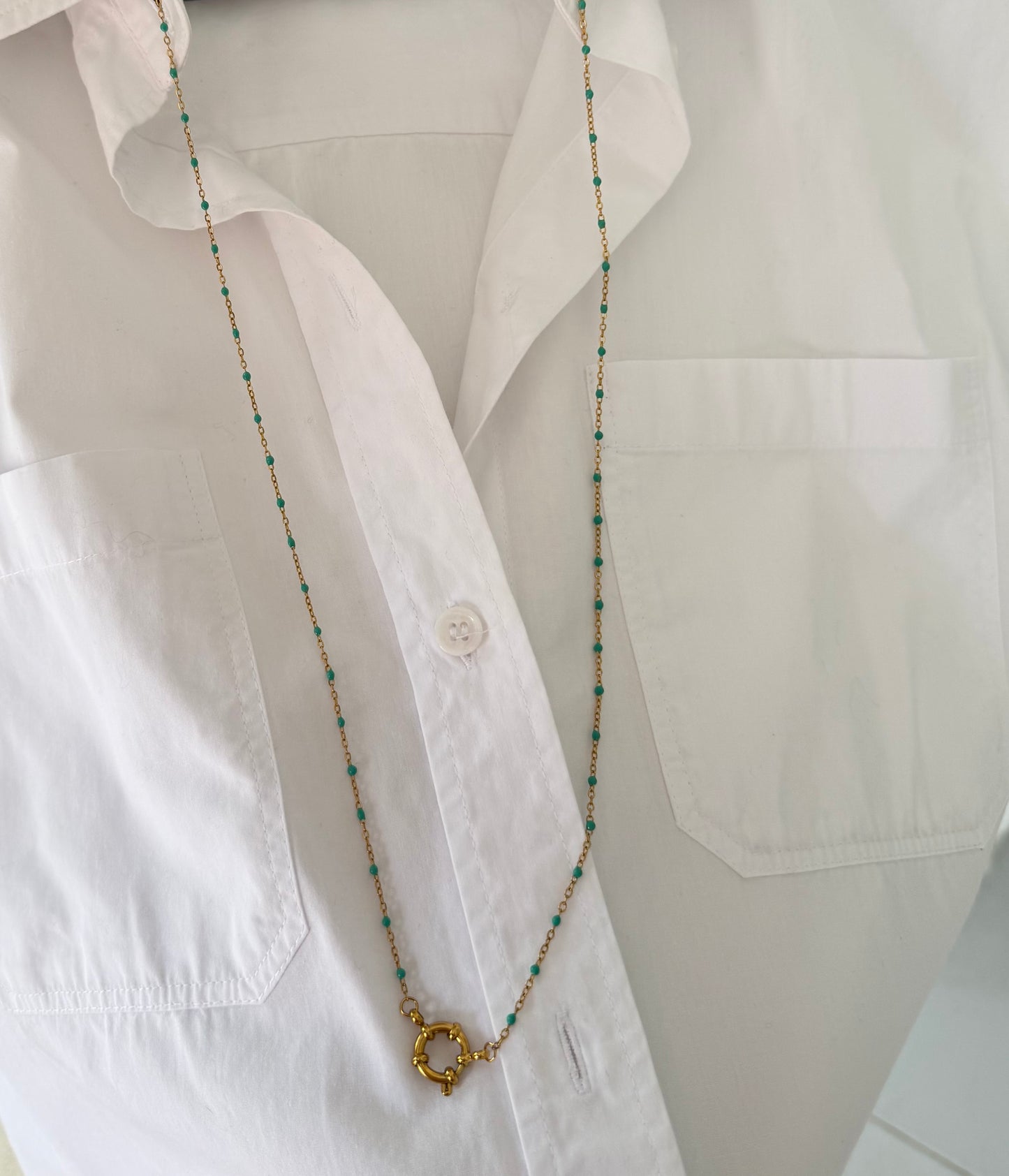 Collier perles acier inoxydable 88 cm - Bleu ou Vert
