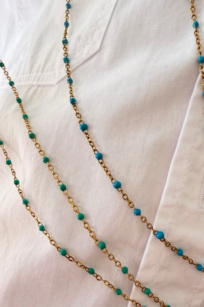 Collier perles acier inoxydable 88 cm - Bleu ou Vert
