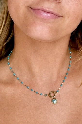 Collier perles acier inoxydable - Pendentif cœur