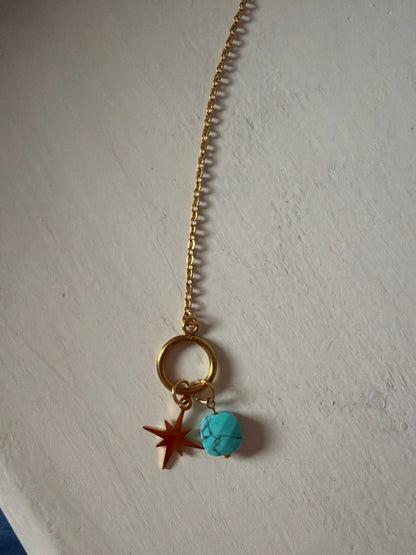 Collier Anneau Étoile & Pierre Turquoise – 48 cm